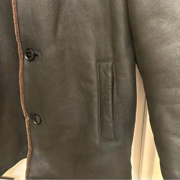 Mark New York genuine shearling coat in black leather with brown collar - Picture 3 of 15